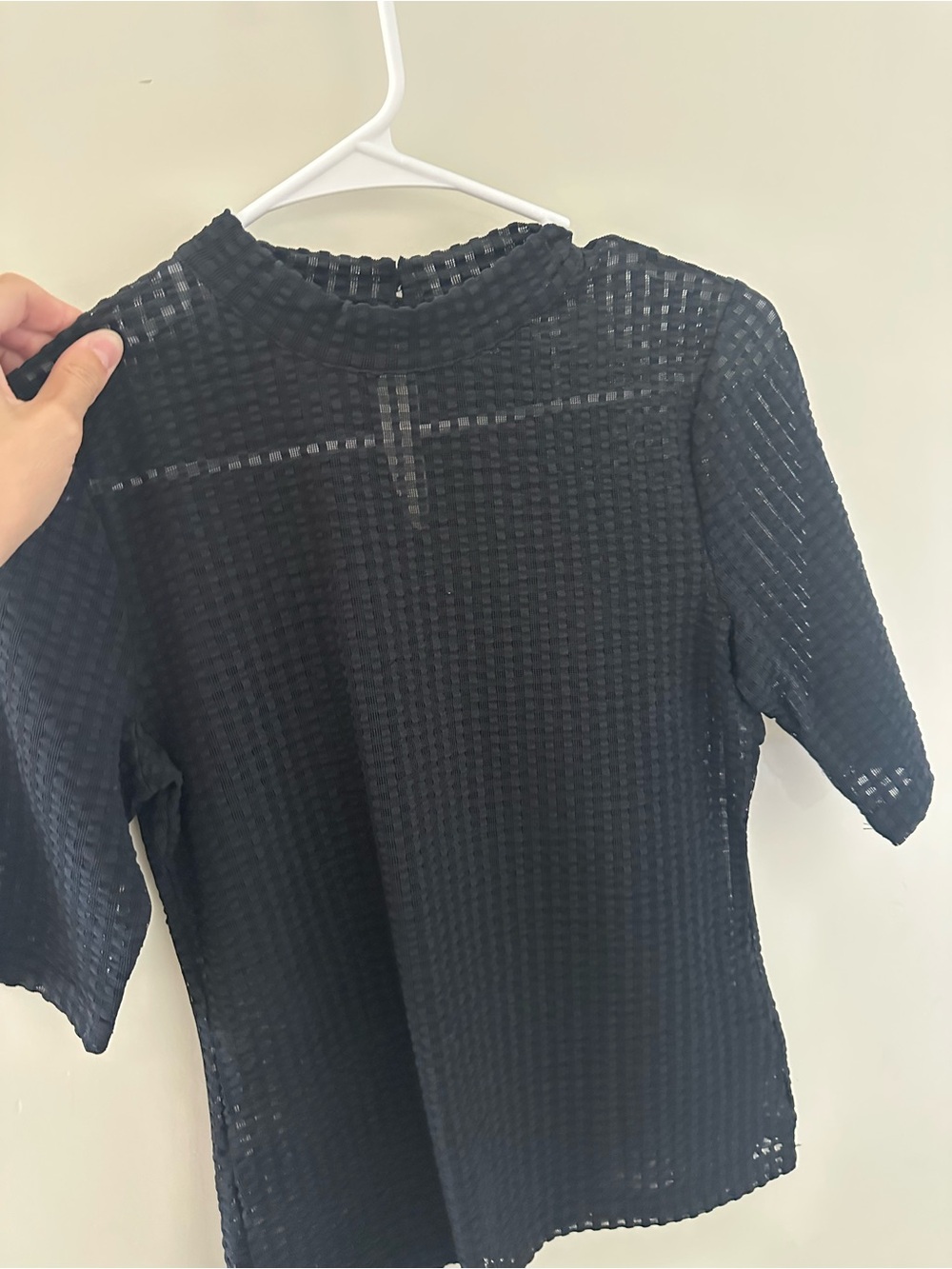Maeve Black Short-Sleeve Textured Grid Top